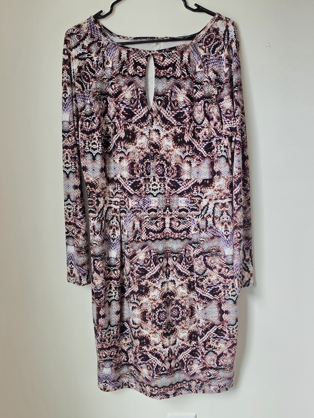 Long Sleeve Printed Sheath Dress - Snake Or Croc Print